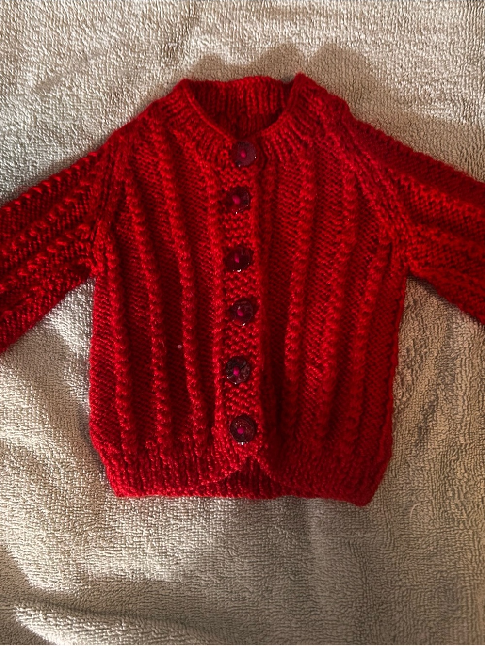 Hand-Knit Red  Button-Up Sweater